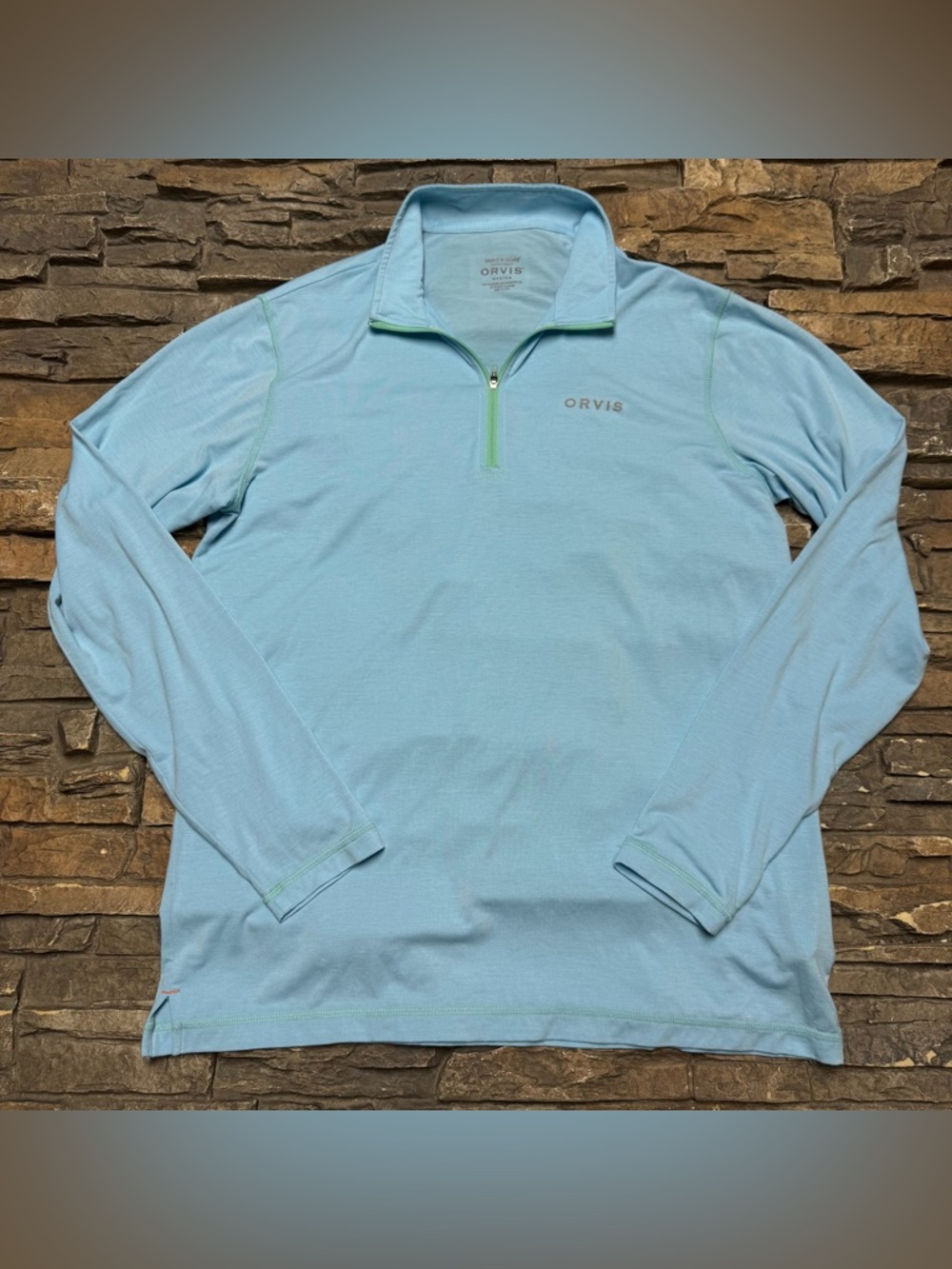 Orvis 1/4 Zip Sweater Jacket Men Medium Blue Insect Shield Repellent Active Hike